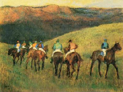 Racehorses in Landscape, Edgar Degas